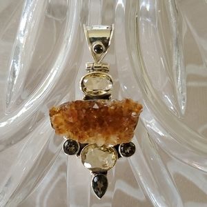 Vintsge .925 Large Genuine Citrine Pendant